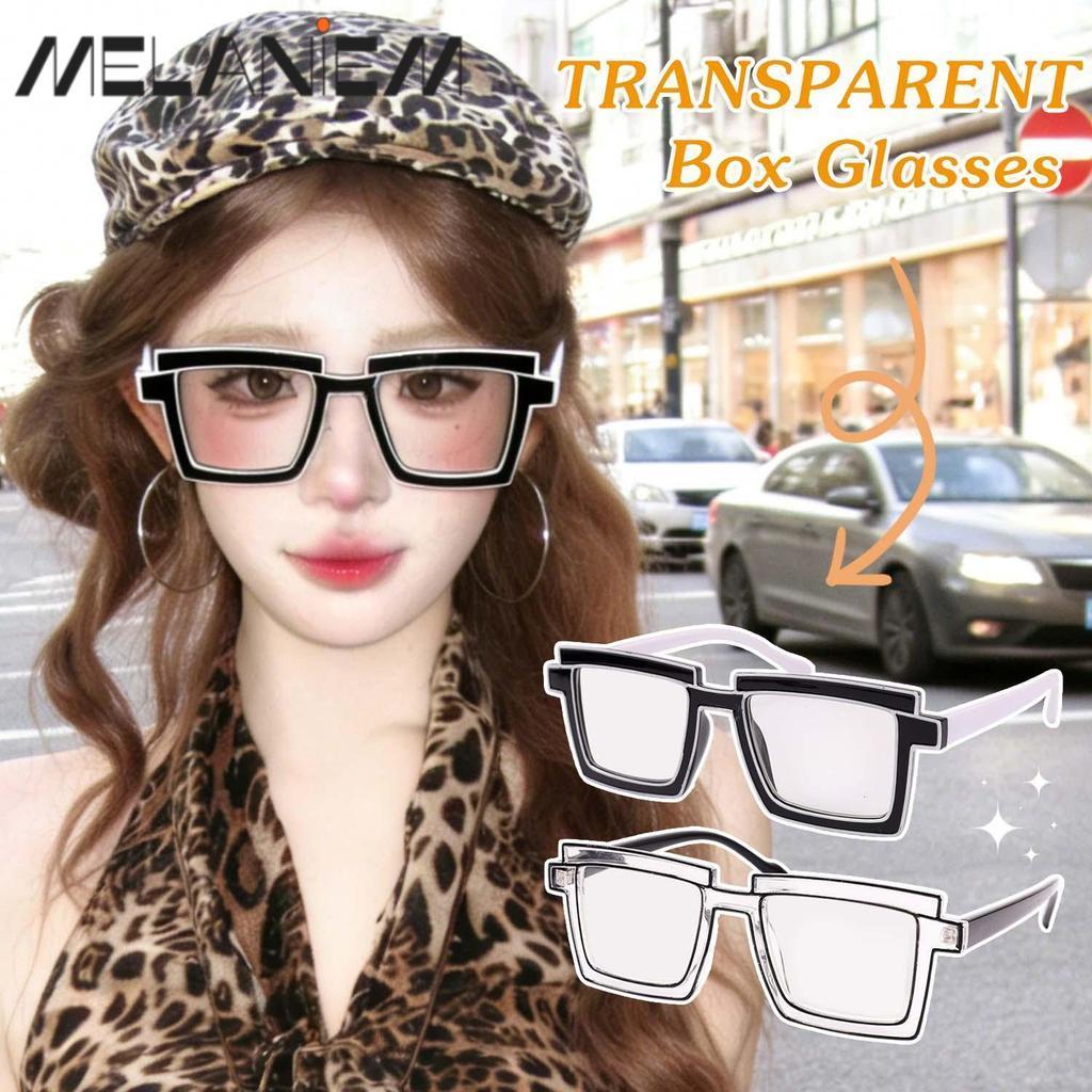 [FASHION]1/2PCS - แว่นกรอบสี่เหลี่ยม Double Outline | เลนส์ใสดีไซน์อนิเมะ Y2K, วัสดุพีซี น้ําหนักเบา
