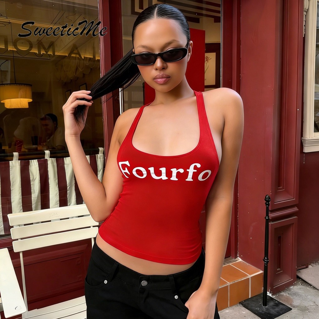 SweeticMe เสื้อสตรี 2026 ตัวอักษรแฟชั่นใหม่พิมพ์ Casual Street Camisole — صورة 5