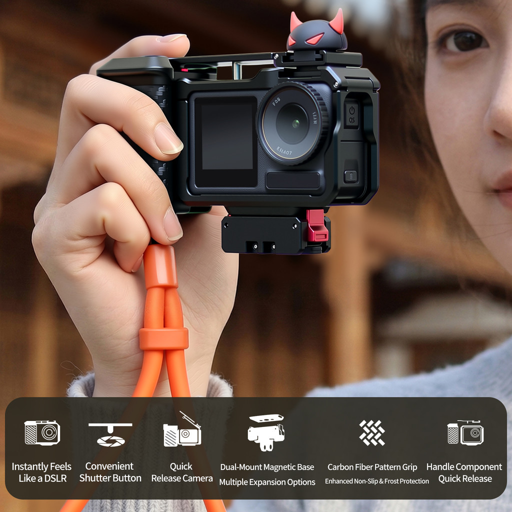 NovelGal อลูมิเนียมกีฬากล้อง Street กล้องจับกรอบป้องกันสําหรับ DJI Action 5 Pro/4/3 พร้อมซิลิโคน Anti Drop เชือก