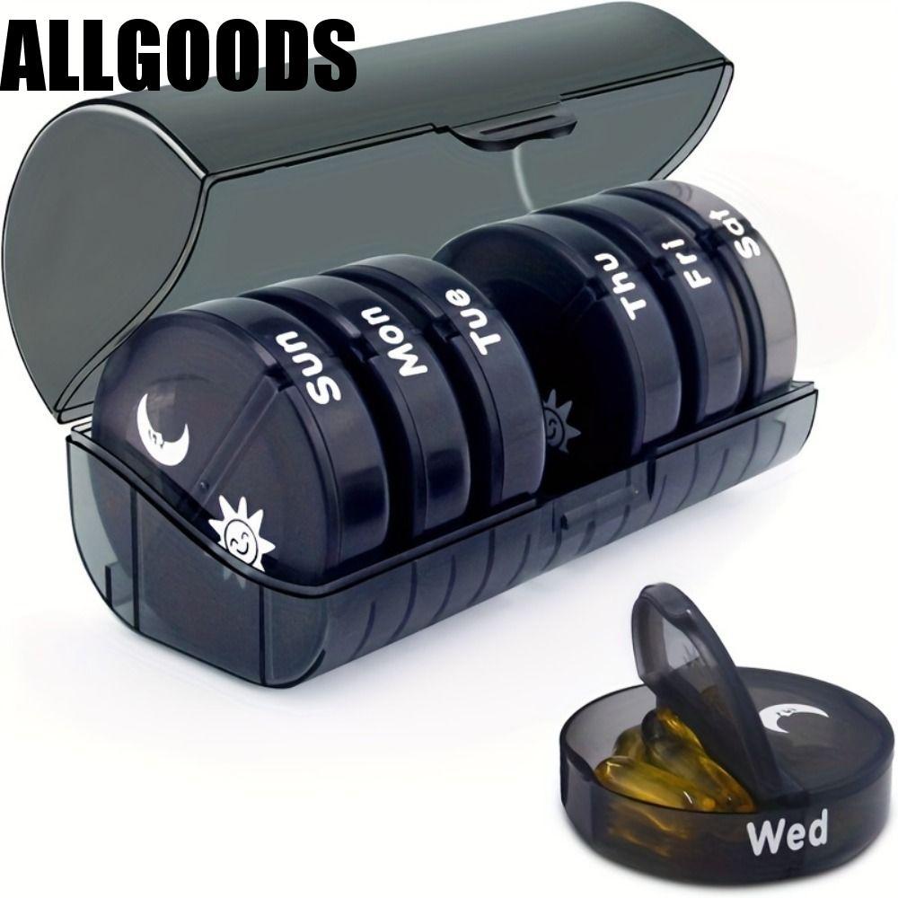 ALLGOODS กล่องเก็บวิตามิน, 14-Grid Week Mark 7-Day Splitter Pill Organizer,ยาแบบพกพาAM/PMช่องฝุ่นทุก