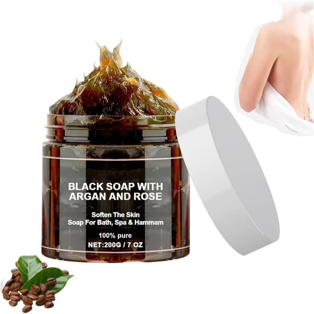 Morocco Black Beldi Soap with Argan and Rose - African Exfoliating Body Scrub Bar, Natural and เหมาะ