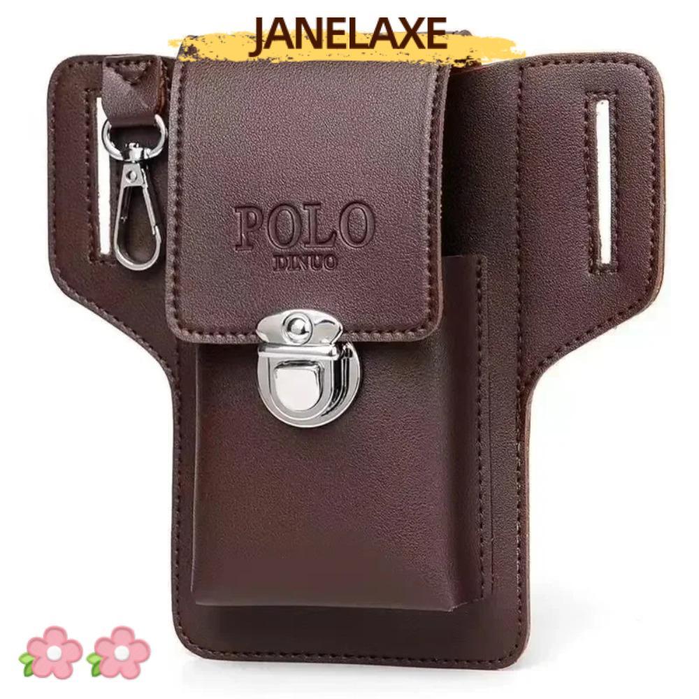 JANELAXE932JN เข็มขัดผู้ชายหนัง, กระเป๋าคาดเอวโทรศัพท์ PU สีทึบ, กระเป๋าใส่โทรศัพท์ลําลองสําหรับเดินทาง
