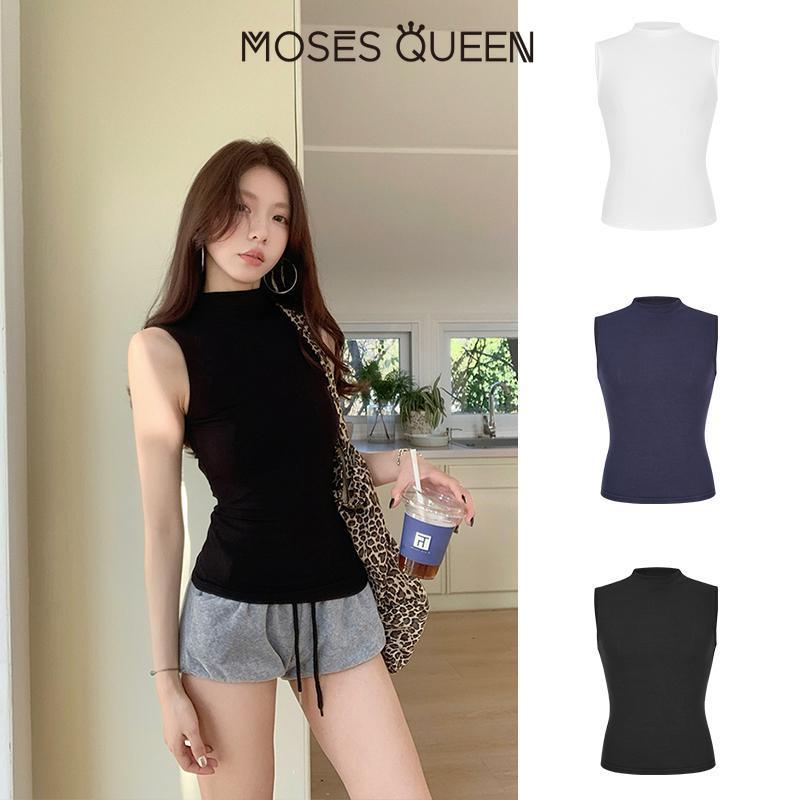 < MOSESQUEEN > เสื้อกั๊กสลิงผู้หญิง สไตล์ฮ่องกงย้อนยุค ทรงแนบกระชับ มีฐานภายในบางเบา กึ่งคอเต่า #62878