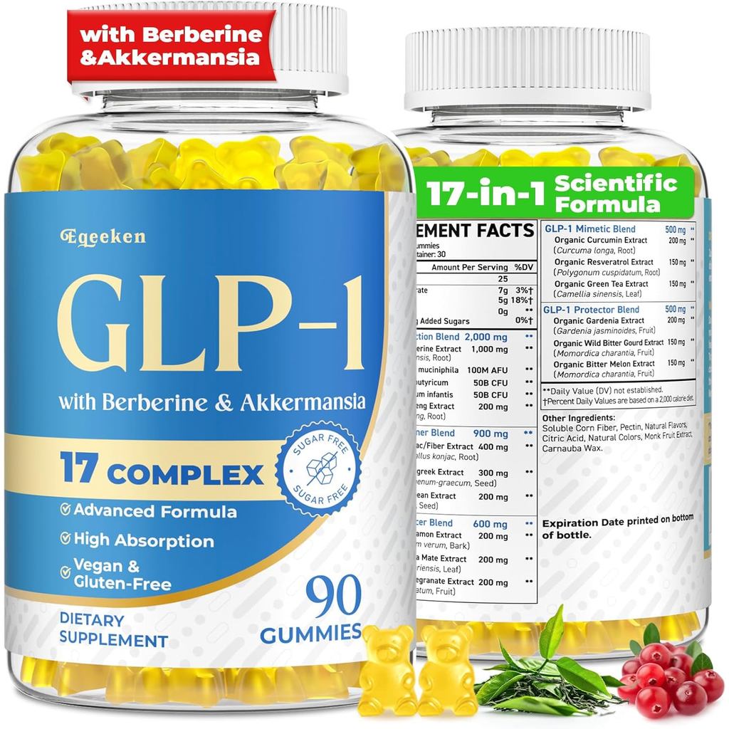 GLP-1, GLP-1 อาหารเสริมสําหรับผู้หญิงและผู้ชาย | 17-in-1 สูตรวิทยาศาสตร์ GLP1 Gummies พร้อม Berberin