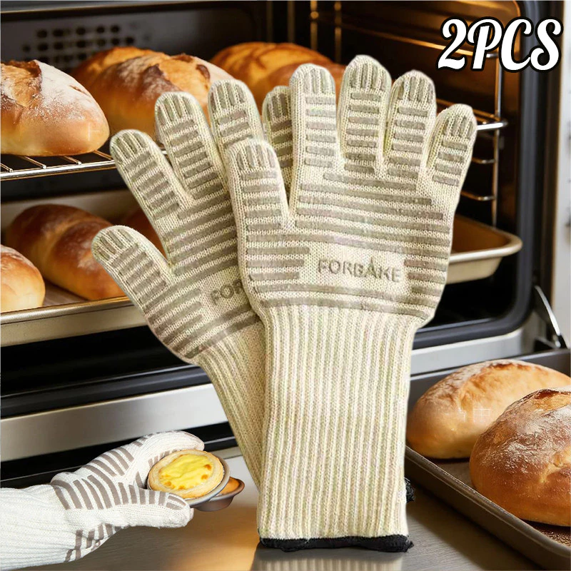 2PCS ถุงมือทนความร้อนสูง260° ถุงมือกันความร้อน ถุงมือเคลือบซิลิโคน ถุงมืออบขนม ถุงมือไมโครเวฟอุปกรณ์ครัว หนาแล เกรดครัว