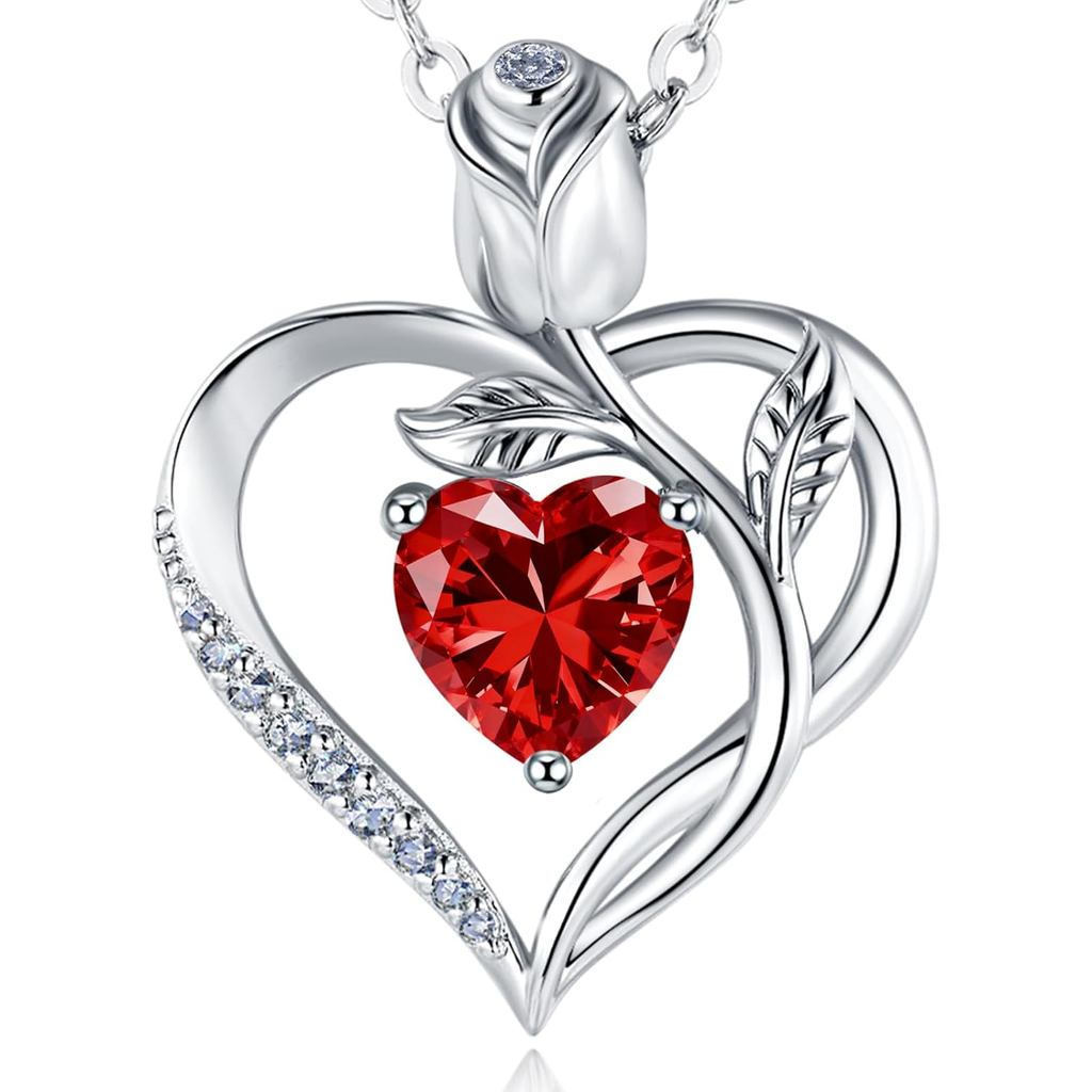 1.2CT สร้อยคอหัวใจกุหลาบตัวเลือก Moissanite หรือ Lab-Grown Sapphire Ruby Emerald & More สร้อยคอผู้หญ