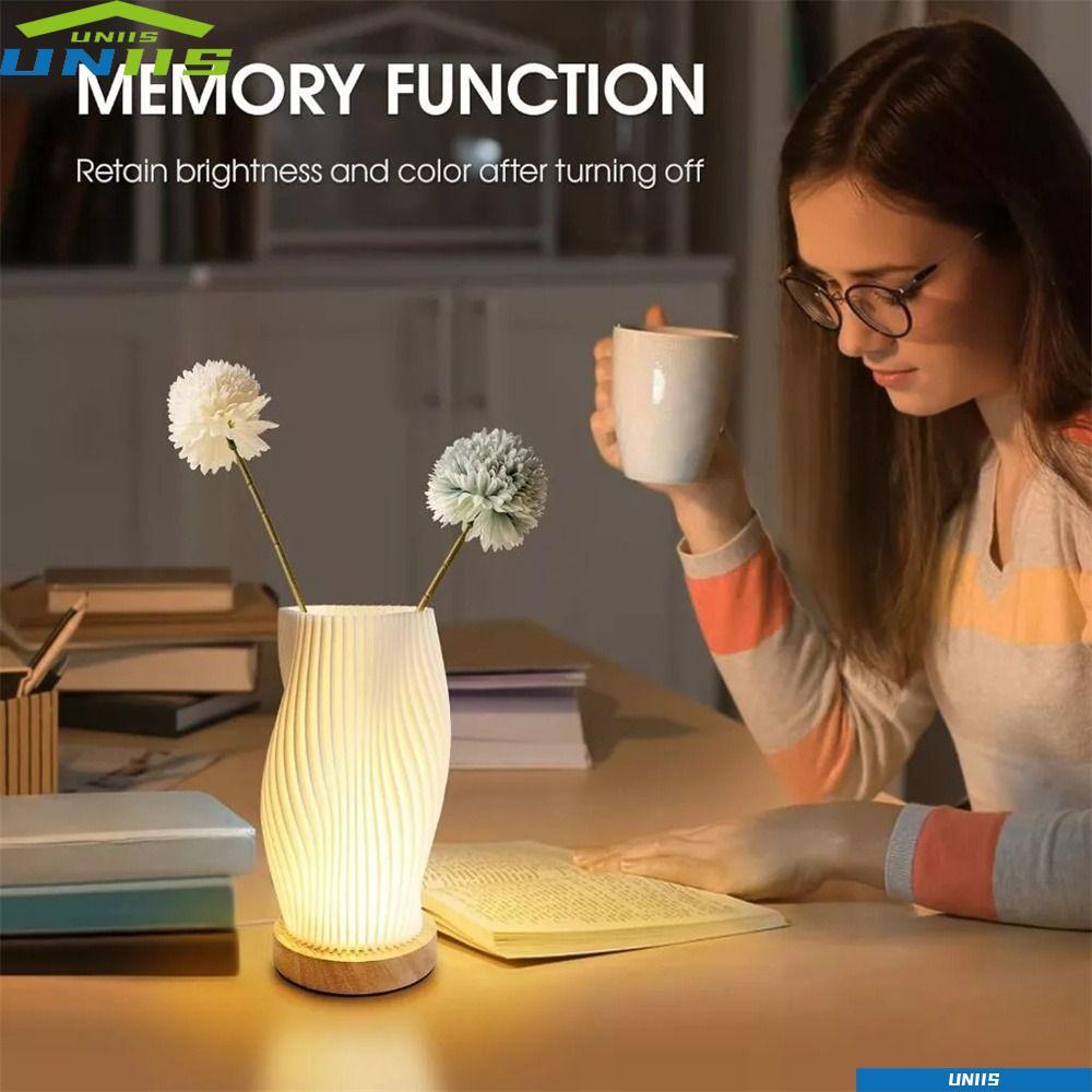 UNIIS LED Night Lamp, USB Plug Desk Lamp With Wooden Base Night Light, Dimmable Bed Head Lamp Desk L