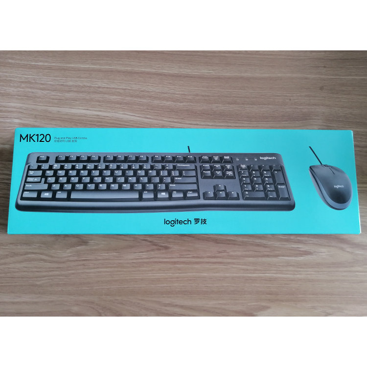 Logitech MK120 ชุดเมาส์คีย์บอร์ดแบบมีสาย K120USB กันน้ําเกมสํานักงานเมาส์คีย์บอร์ดแบบมีสาย MK200