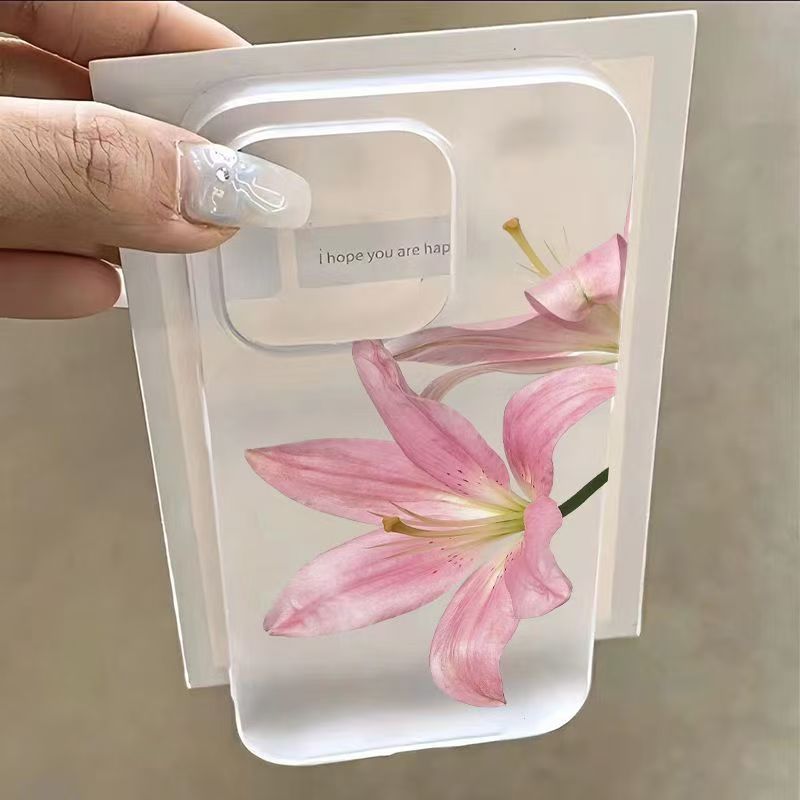 Fresh Pink Lily เหมาะสําหรับ iPhone17 เคสโทรศัพท์ Apple 16plus Frosted xr น่ารัก 8 ขายร้อน 15pro เคสโทรศัพท์แบบนุ่ม