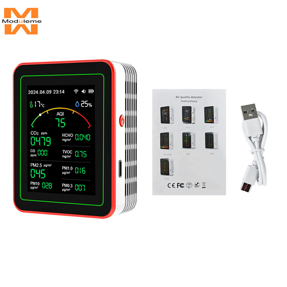 Tuya WiFi 15 in 1 คาร์บอนไดออกไซด์ Monitor PM0.3 PM1.0 PM2.5 PM10 เครื่องตรวจจับฟอร์มาลดีไฮด์อุณหภูม