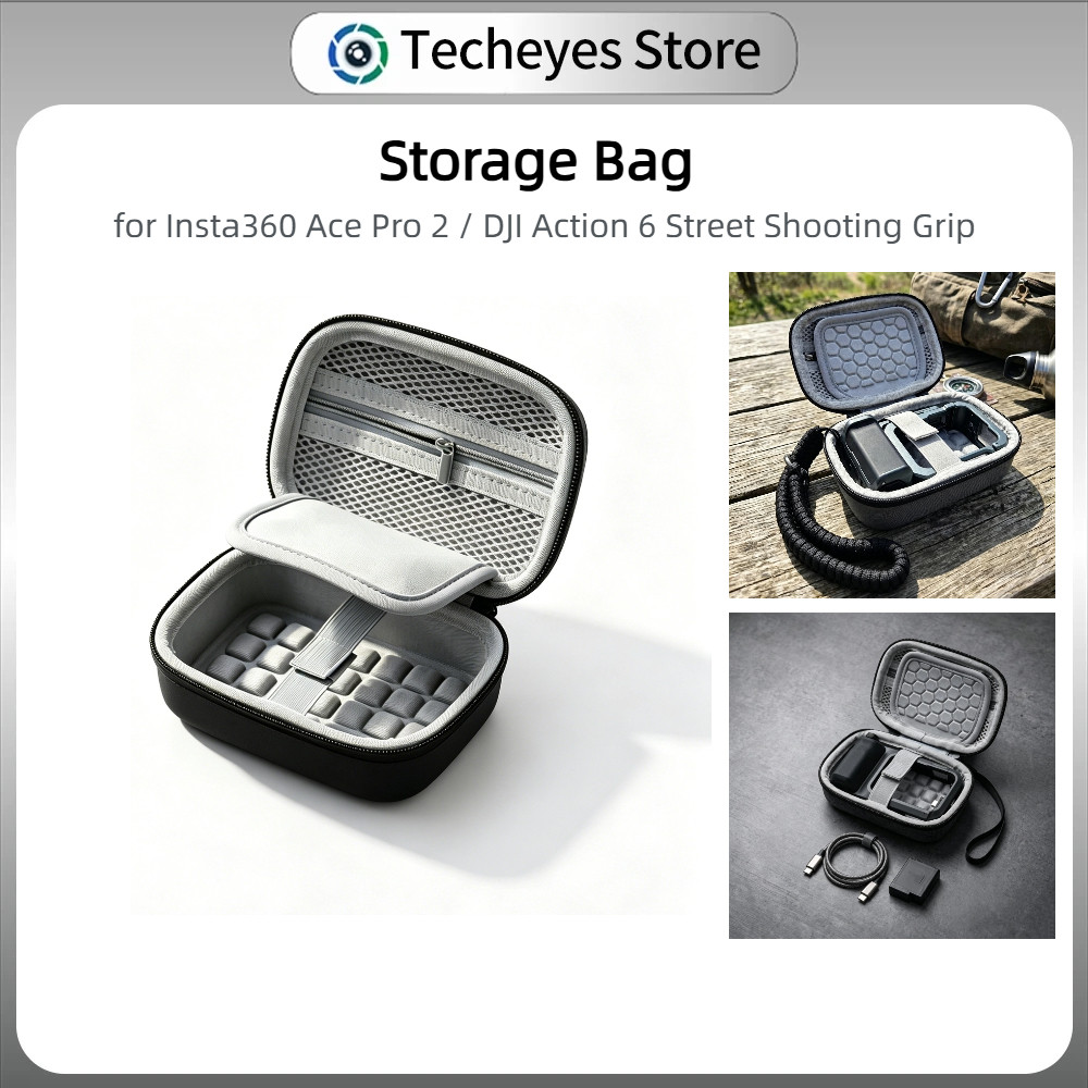 Techeyes Xplorer Grip Kit กระเป๋าเก็บเปลือกแข็งกันน้ําสําหรับ Insta360 Ace P/Ace P2 DJI Action5 Pro 