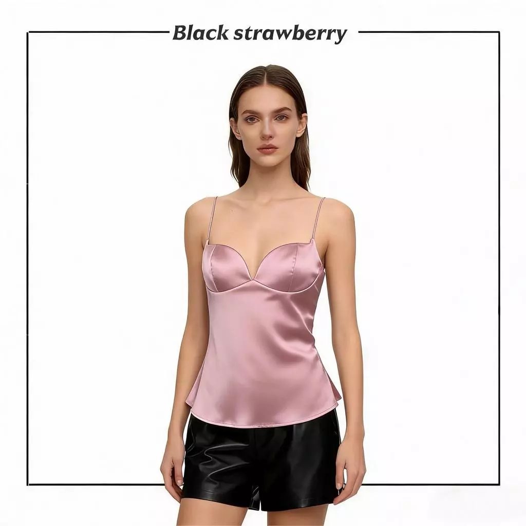【B/S】เสื้อสายเดี่ยวซาตินทรงเว้าหน้าอก มีซิบข้าง งานเข้ารูป สุดเซ็กซี่