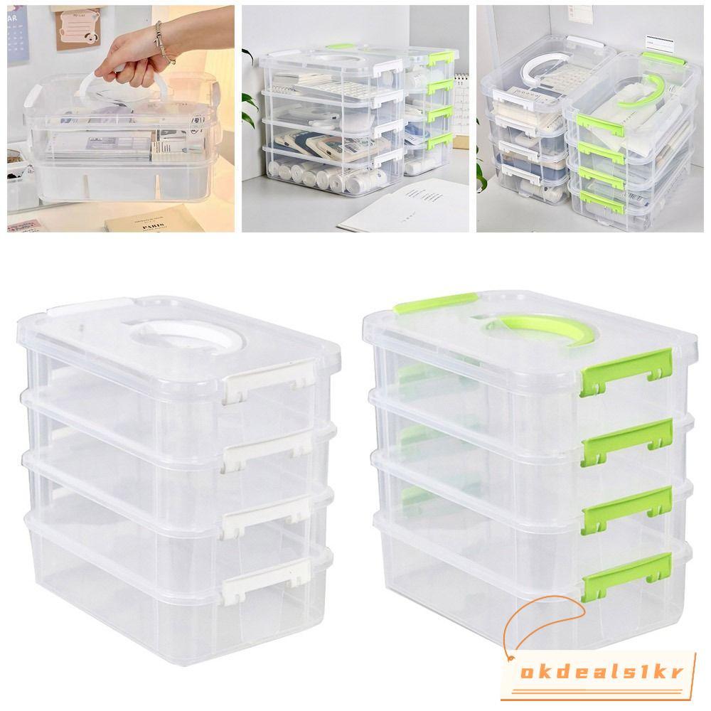 IOKDEALS1 1 ชิ้นแต่งหน้ากล่อง,โปร่งใส 4 ชั้นโต๊ะจัดเก็บ,ลิ้นชักตารางพลาสติกซ้อนเครื่องประดับถังคอนเทนเนอร์