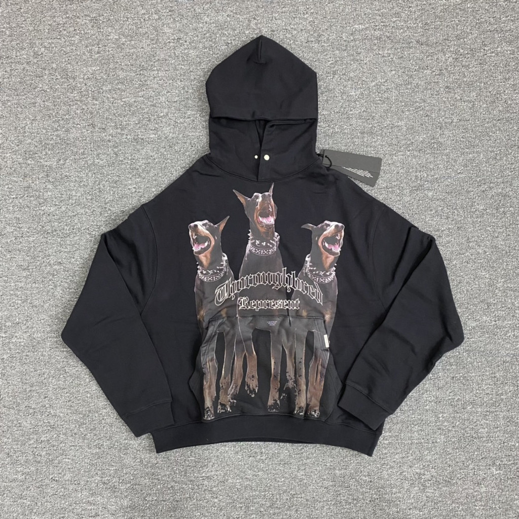 GQ3C REPRESENT Washed Doberman sweatshirt Distressed high street couple's unisex hoodie