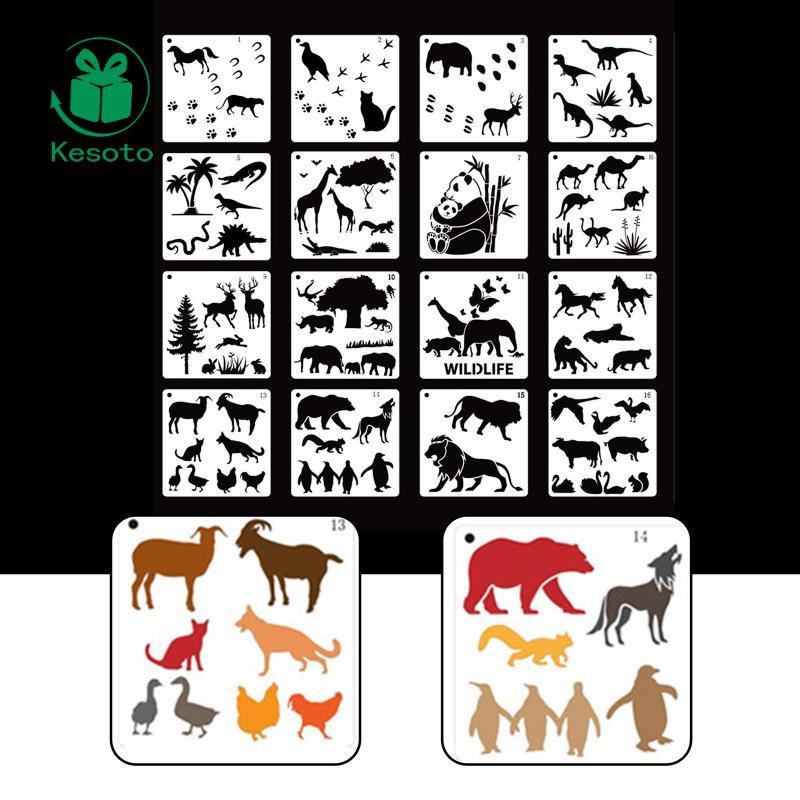 [Ehoyoxa] 16x Animal Stencils Painting Templates Drawing Stencil Animal Pattern สําหรับการ์ด