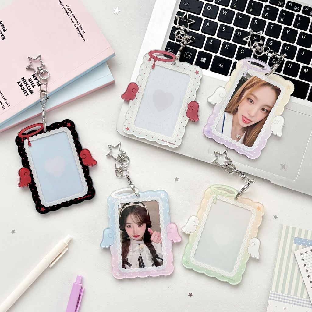 Two-Tone Angel Wing Card อะคริลิคผู้ถือบัตร Angel Card ID Holder Card Protector 3 นิ้วป้องกันกรณี