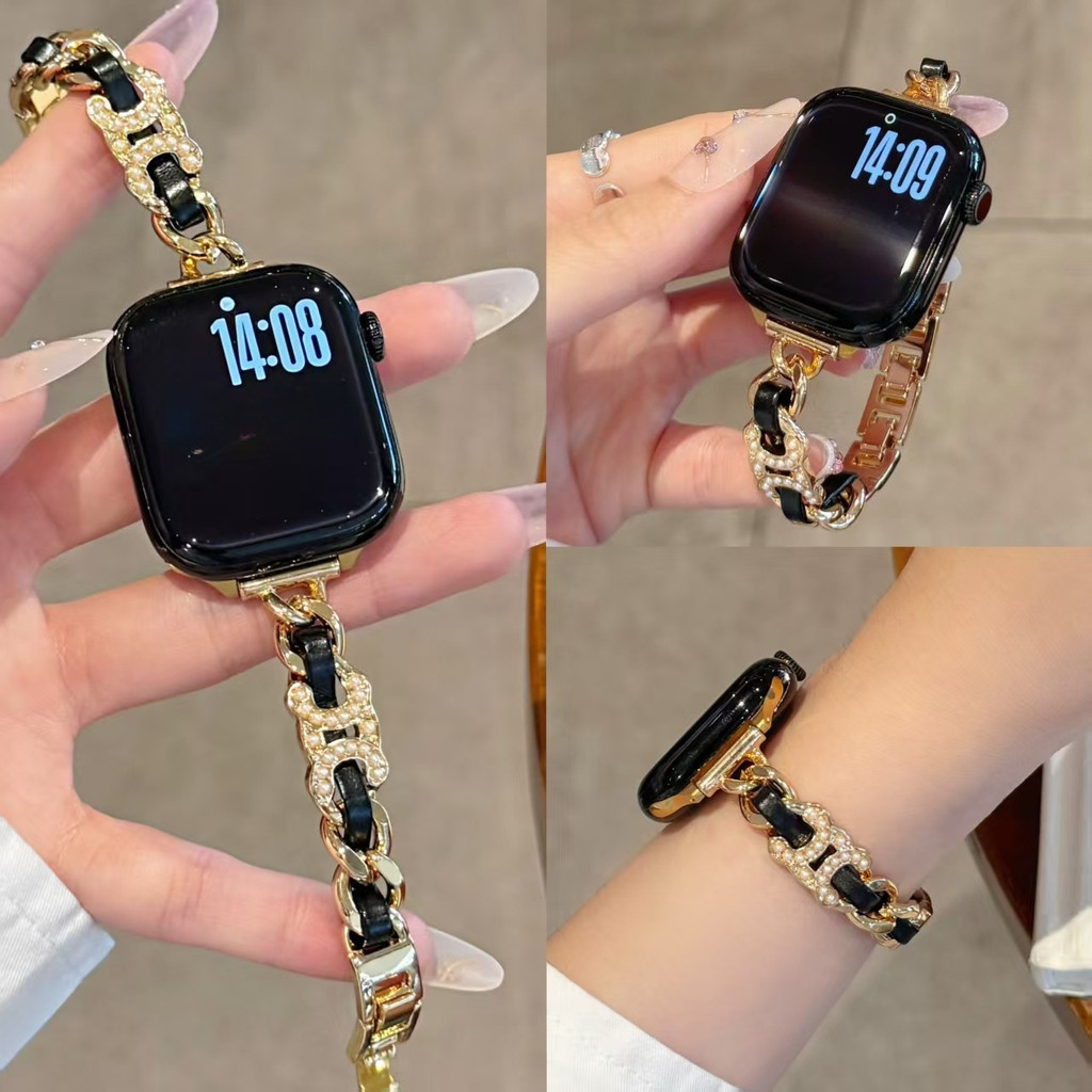 Ultra Fine โลหะ Splicing หนังสายโลหะสําหรับ iWatch Series 11 10 9 8 7 6 5 SE 4 3 42 46 41 45 44 40 มม. หญิงหัวเข็มขัดสําหรับ Xiaomi 10 9 8 Pro 7 6