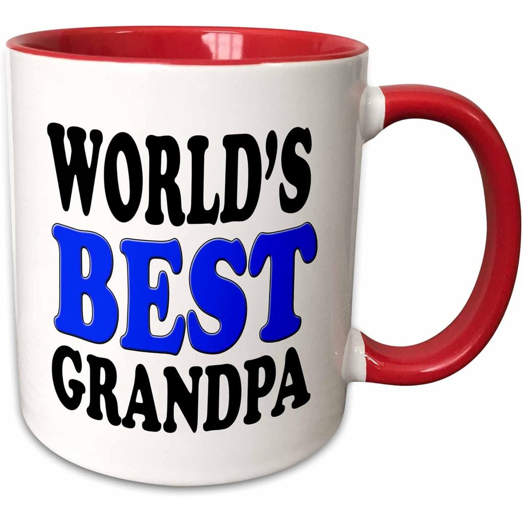 3dRose Worlds Best Grandpa, Blue, 11oz Two Tone Red Cup