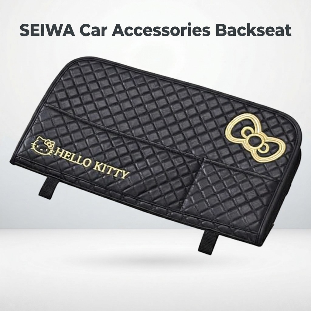 SEIWA Car Accessories Backseat Table Hello Kitty B&G Big Rear Tray KT560 Black HELLO KITTY Wide Fabric Multi-functional Hooks Storage Pockets Drink Holders Expandable Can Be Used When Closed