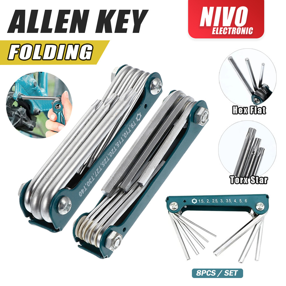 8PCS Allen Key HEX TORX STAR FOLDING ALLEN KEY Spanner Allen ชุดประแจจักรยานจักรยานซ่อมเครื่องมือจัก