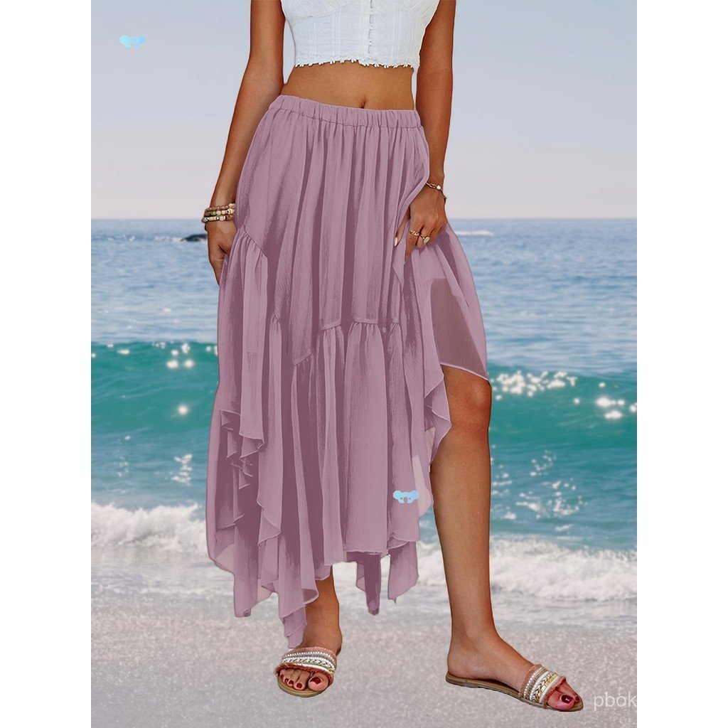 กระโปรง Maxi Boho Chic สไตล์ Summer Flowy Teal