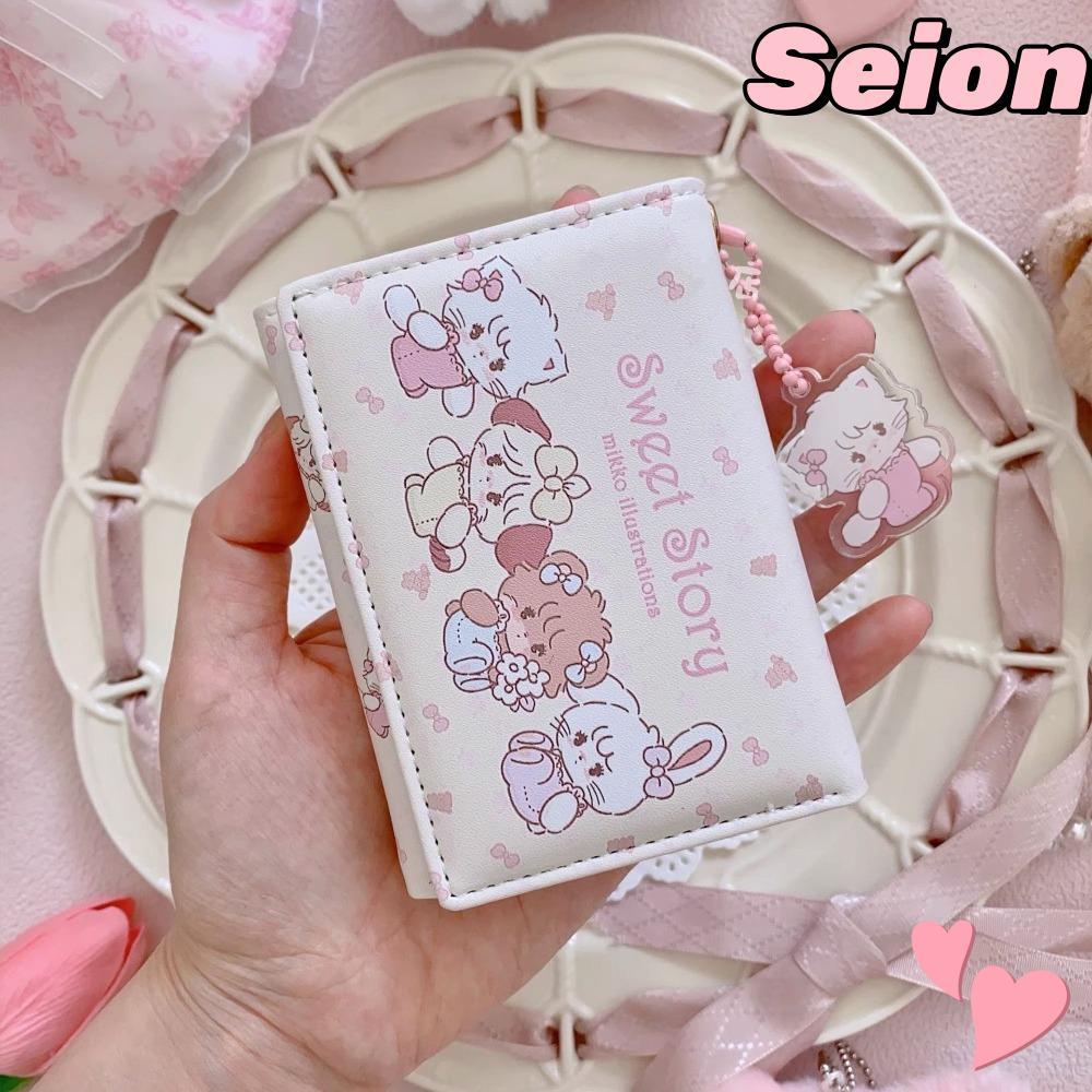 SEION กระเป๋าสตางค์ใบสั้น ลายการ์ตูน Mekko สำหรับสตรี ทำจากหนังPU ดีไซน์แฟชั่น