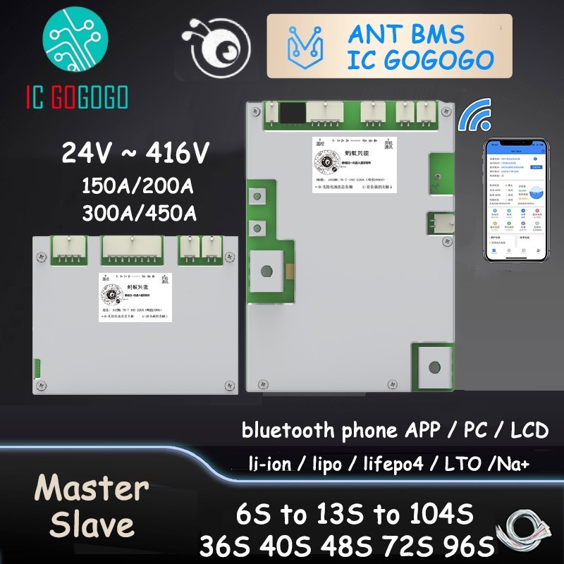 Master Slave ANT BMS Serial การเชื่อมต่อป้องกัน 36S 40S 48S 64S 72S 96S 48V 96V 144V 288V บลูทูธสมาร
