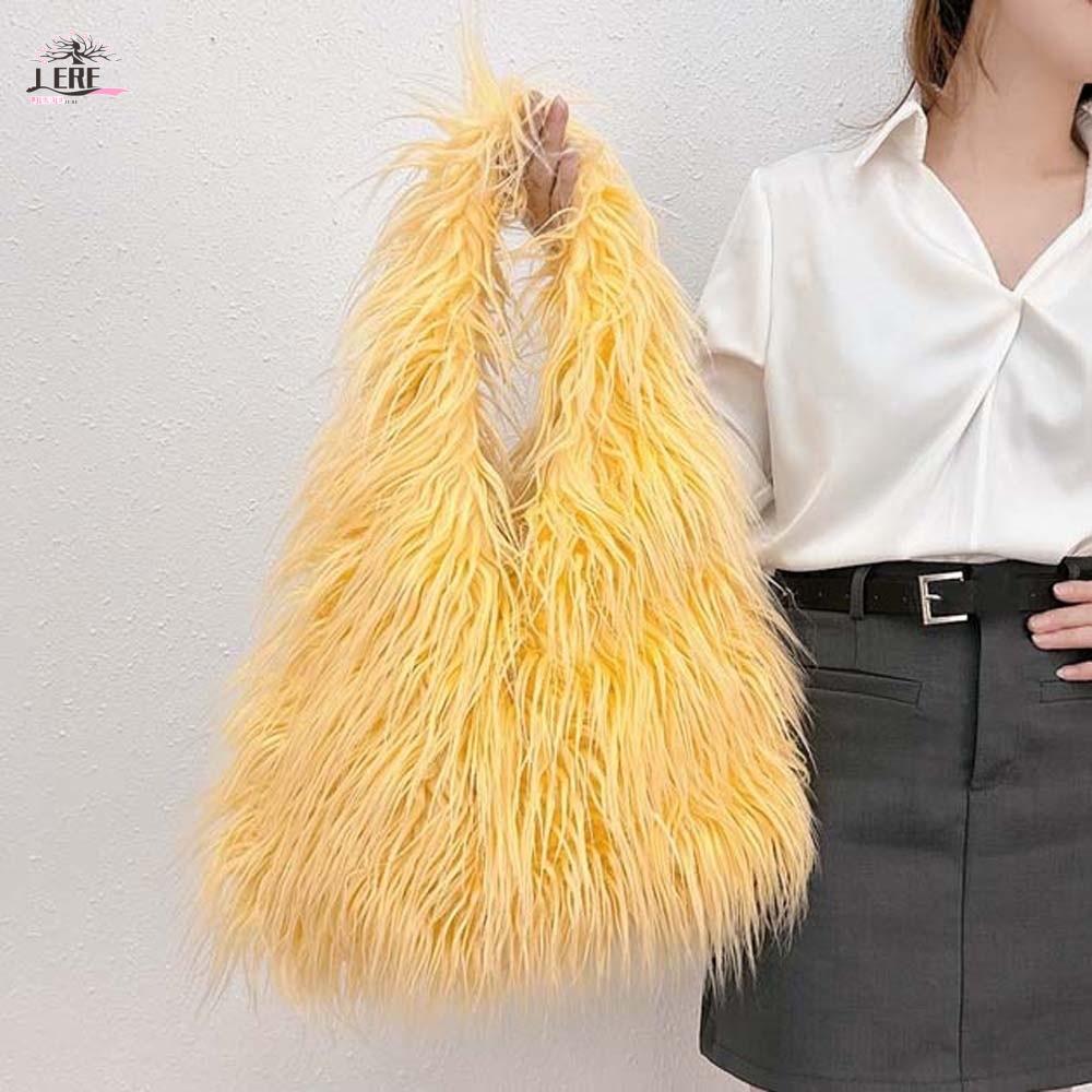 JEREMY1 Faux Fur Ladies Tote, ความจุขนาดใหญ่ Soft Furry Tote Bag, โพลีเอสเตอร์สีทึบแบบพกพา Stripe Co