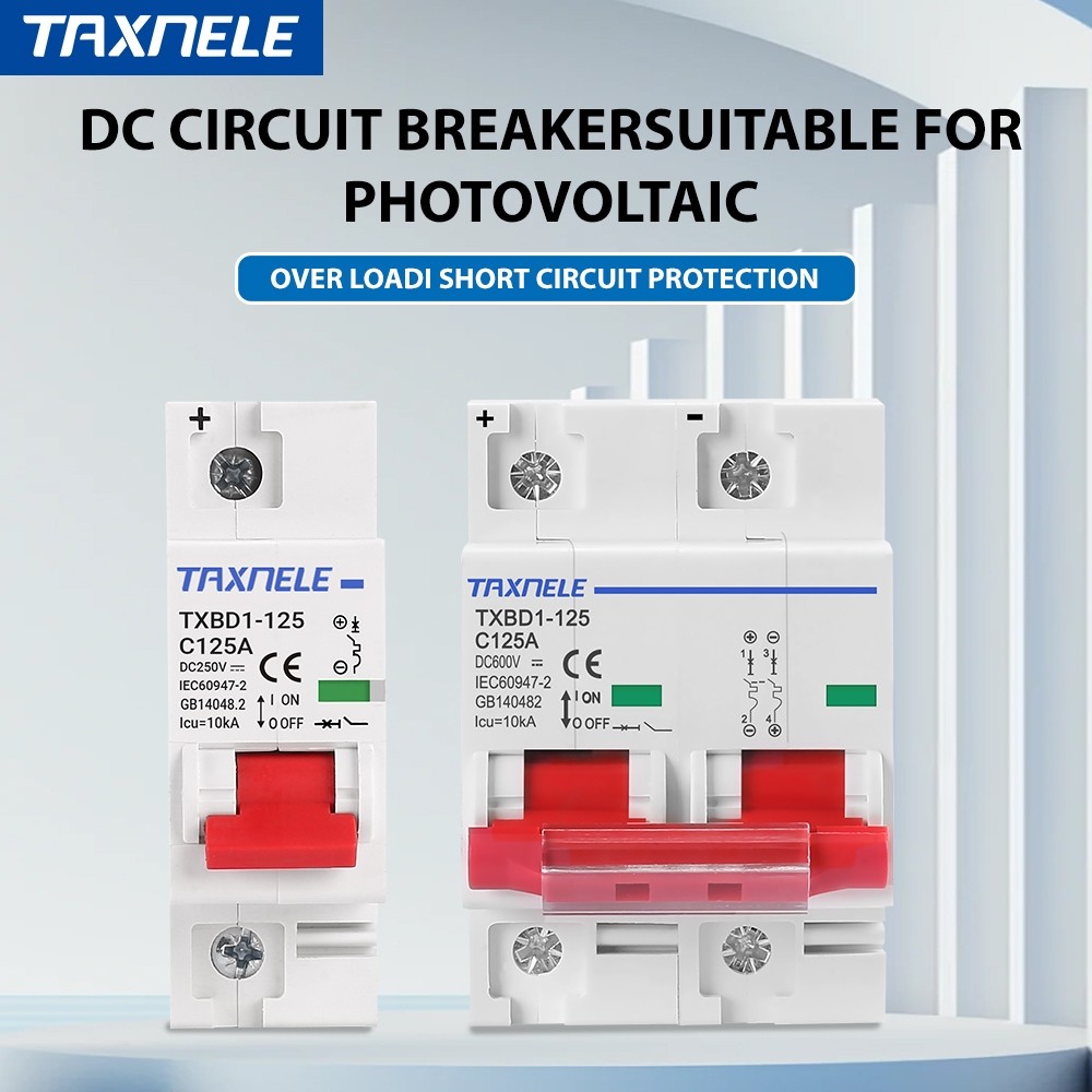 Taxnele 1P 2P DC MCB 125A / 100A พลังงานแสงอาทิตย์ Mini Circuit Breaker DC MCB สําหรับระบบ PV โวลต์