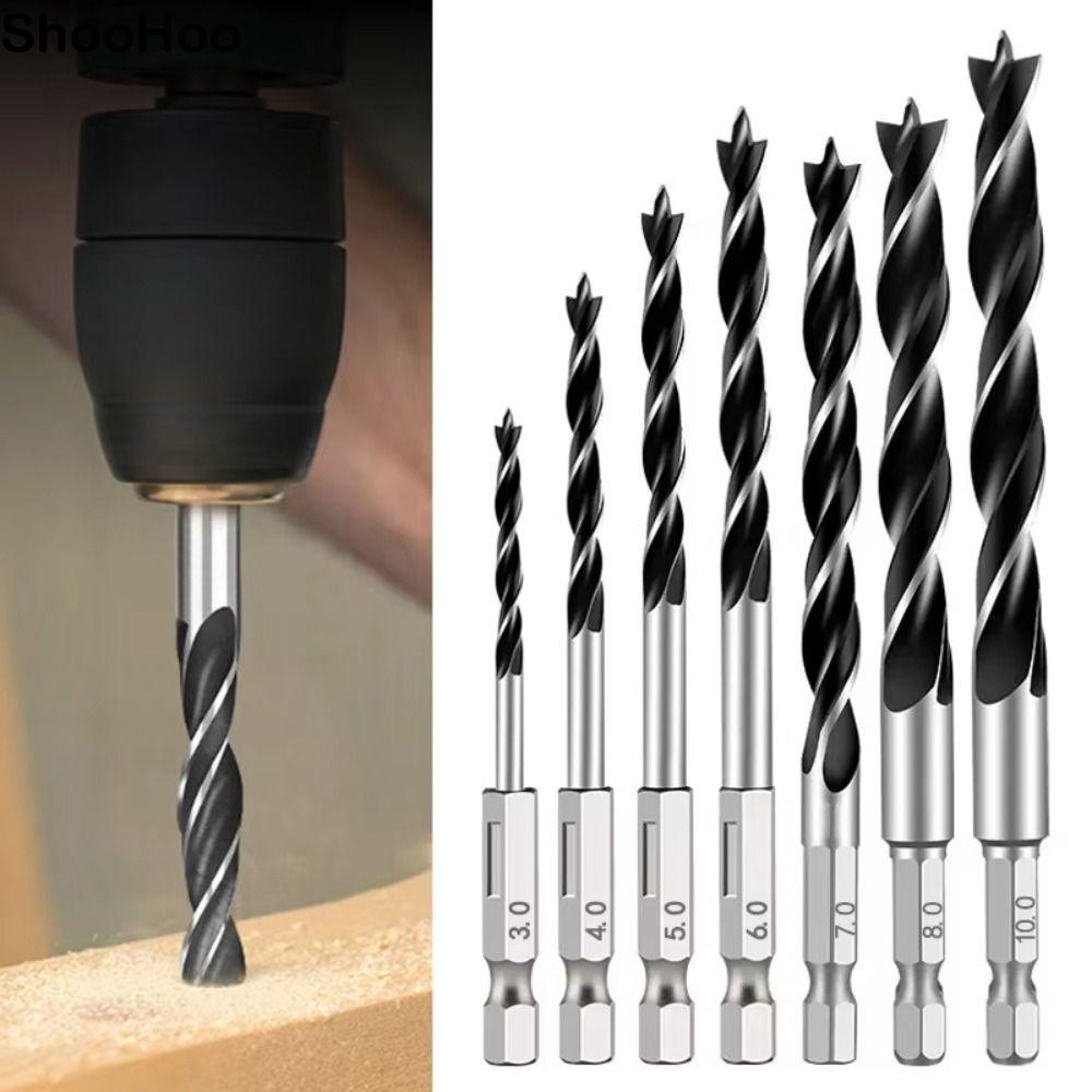 SHOOHOO 5PCS เจาะไม้สามแฉก, 1/4 "Hex Shank เหล็กคาร์บอนสูง Reaming เจาะบิต, แบบพกพา Multi-function คุณภาพสูงทนทาน Twist Dril Bit