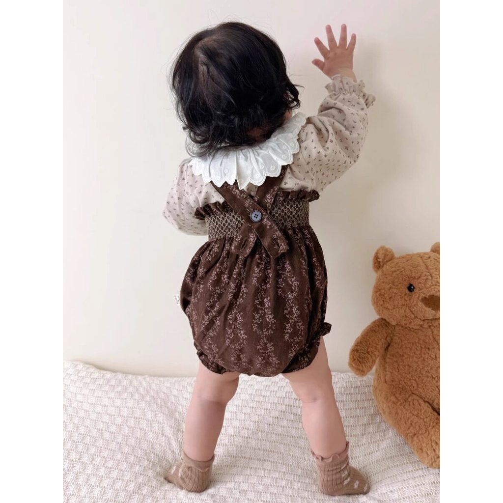 ชุดเสื้อผ้าสำหรับทารกอายุ 0-24 เดือน สไตล์เกาหลี มีลายดอกไม้และสายคล้องไหล่ - รูปที่ 2