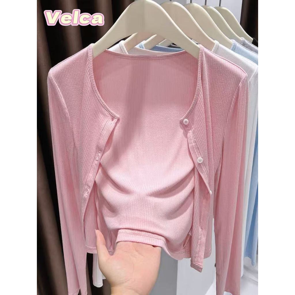 ส่งไวจากไทย คาร์ดิแกน คอกลม 4สี เสื้อแขนยาว เสื้อคลุมคาร์ดิแกนเกาหลี 🎀Velca