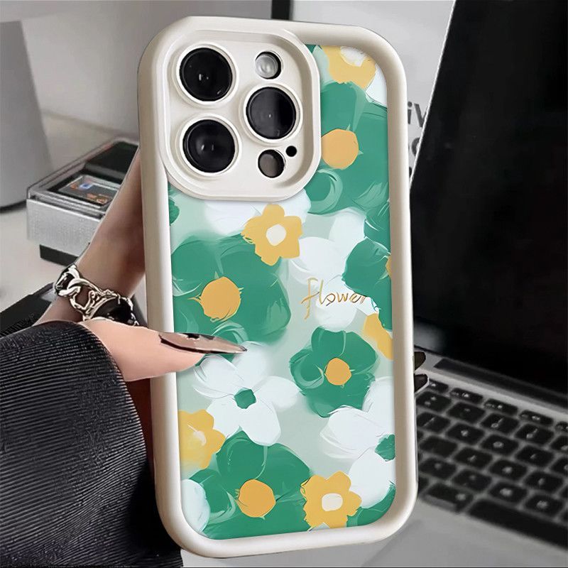 ดอกไม้สีขาวสีเขียวสีเหลืองเหมาะสําหรับ Apple 17 Sky Eye Steps iphone16 Simple Case 15pro Soft Case 1