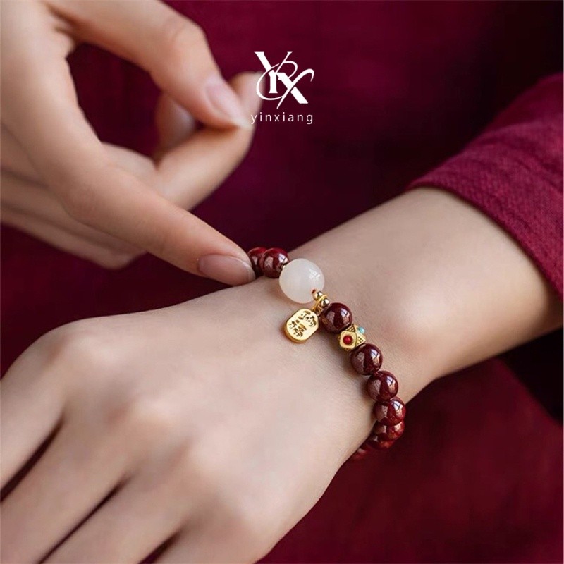 YX Cinnabar ลูกปัด Lucky Wealth สร้อยข้อมือยืด Y2K น่ารักความงามเครื่องประดับสําหรับผู้หญิง Kawaii S