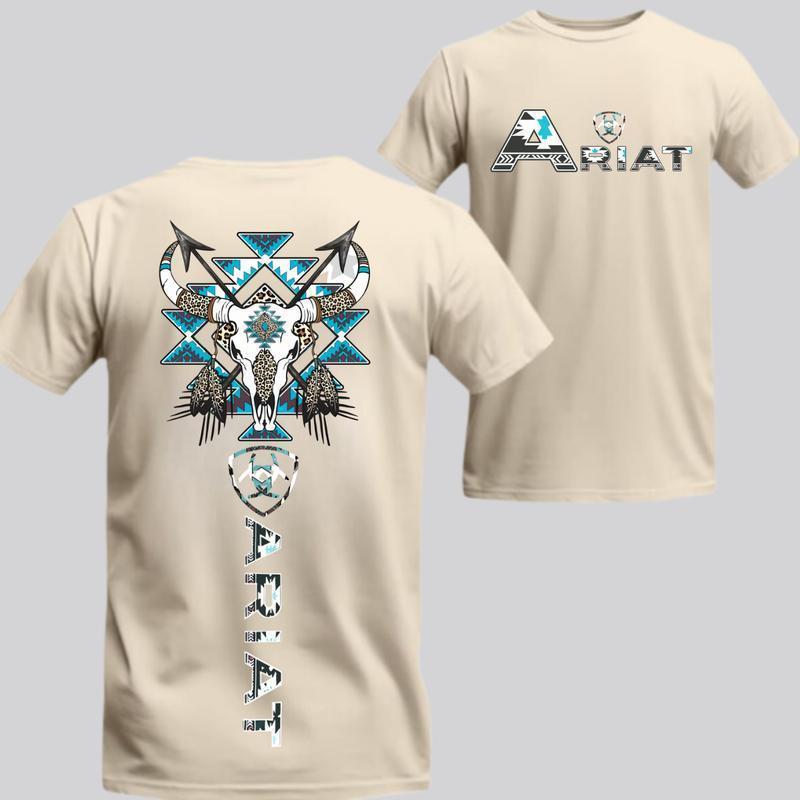 现货速发ins专棉Ariat T-Shirt - Western Tribal Bull Skull Graphic, Enri65251222