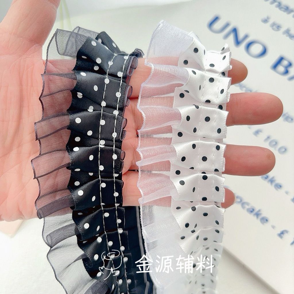 [100 ซม.] 4 ซม. คลื่นจุดสองชั้นพับลูกไม้อุปกรณ์ทําด้วยมือ DIY ผ้าม่านบัตรครอบคลุมถุงปวดพัดลมช่วยเหลือ – โปรปัง