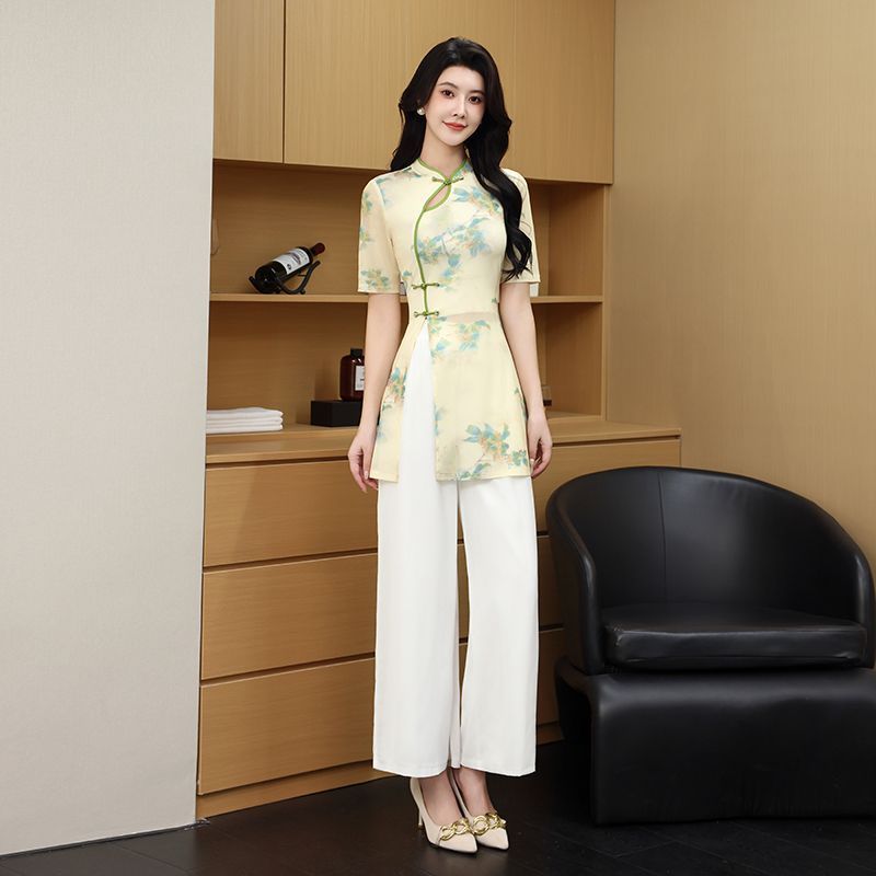 #足疗工作服spa柔式新中式旗袍足浴技师工作服套装ktv养生会所显瘦足疗工作服spa柔式新中式旗袍足浴技师工作服套装ktv养生会所显瘦@