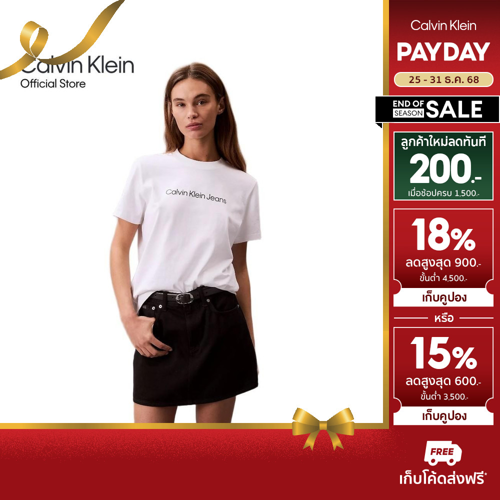 CALVIN KLEIN เสื้อยืดคอกลมแขนสั้นผู้หญิง Standard Logo ทรง Slim รุ่น 47C912G YAA