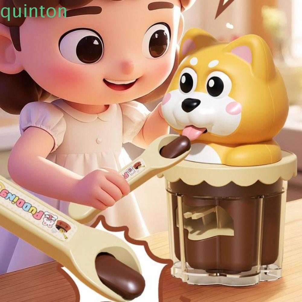 QUITON Pudding Dog Set Feeding Toy, อาหารจําลอง Feeding Talking Pudding Dog Toy, ความแปลกใหม่ 3D ญี่