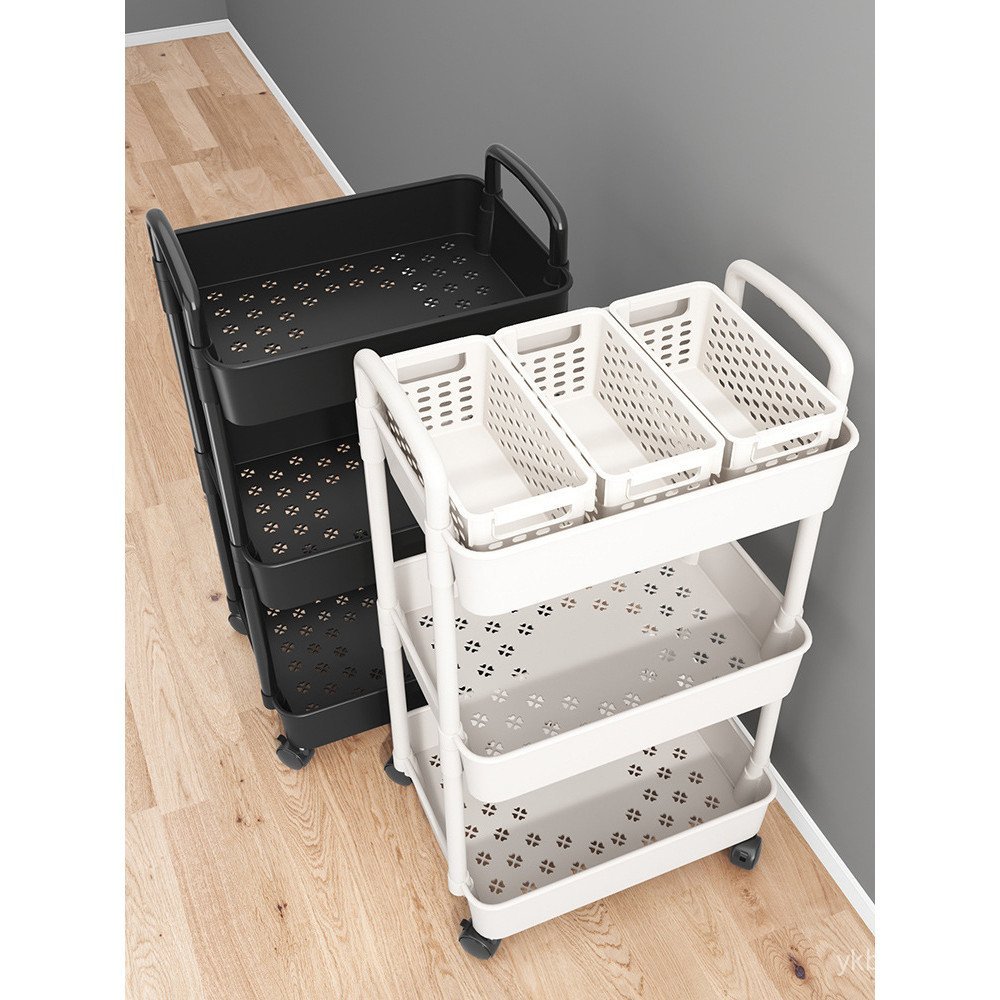 Mobile Storage Rack หอพักชั้นเก็บห้องน้ํากระเป๋านักเรียนล้อชั้นรถเข็นขนม Multi-Layer Storage Rack ห้