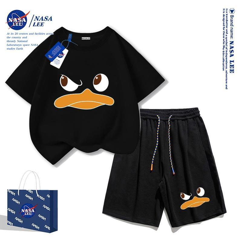 【จัดส่งไทย】2ชิ้น BOB（จัดส่งจากประเทศไทย）NASA ชุดเซ็ตเด็ก 2025 ใหม่ล่าสุด เสื้อยืดแขนสั้น + กางเกงขาสั้น ผ้าฝ้ายแท้สีดำ ล
