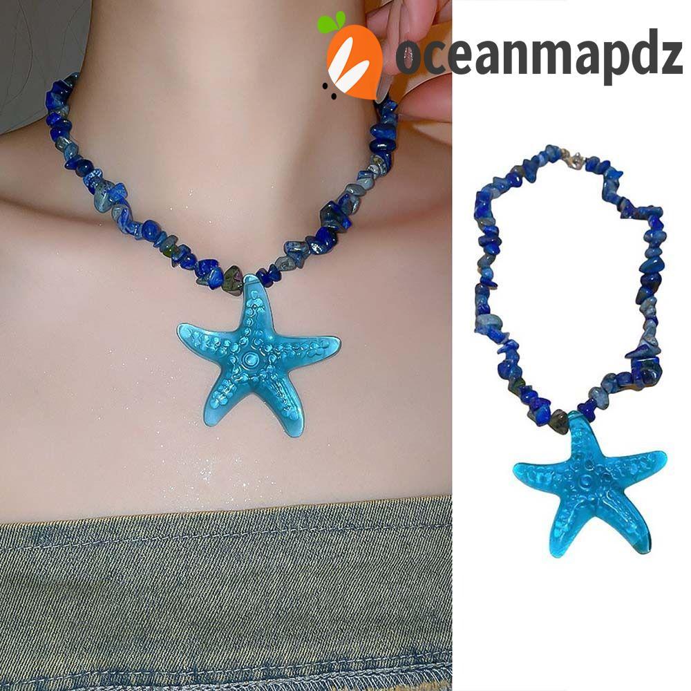 OCEANMAPDZ ปลาดาวสร้อยคอ,จี้สไตล์โบฮีเมียนปลาดาว Clavicle Chain,แฟชั่น Blue-vein หิน Y2K อุปกรณ์เสริ