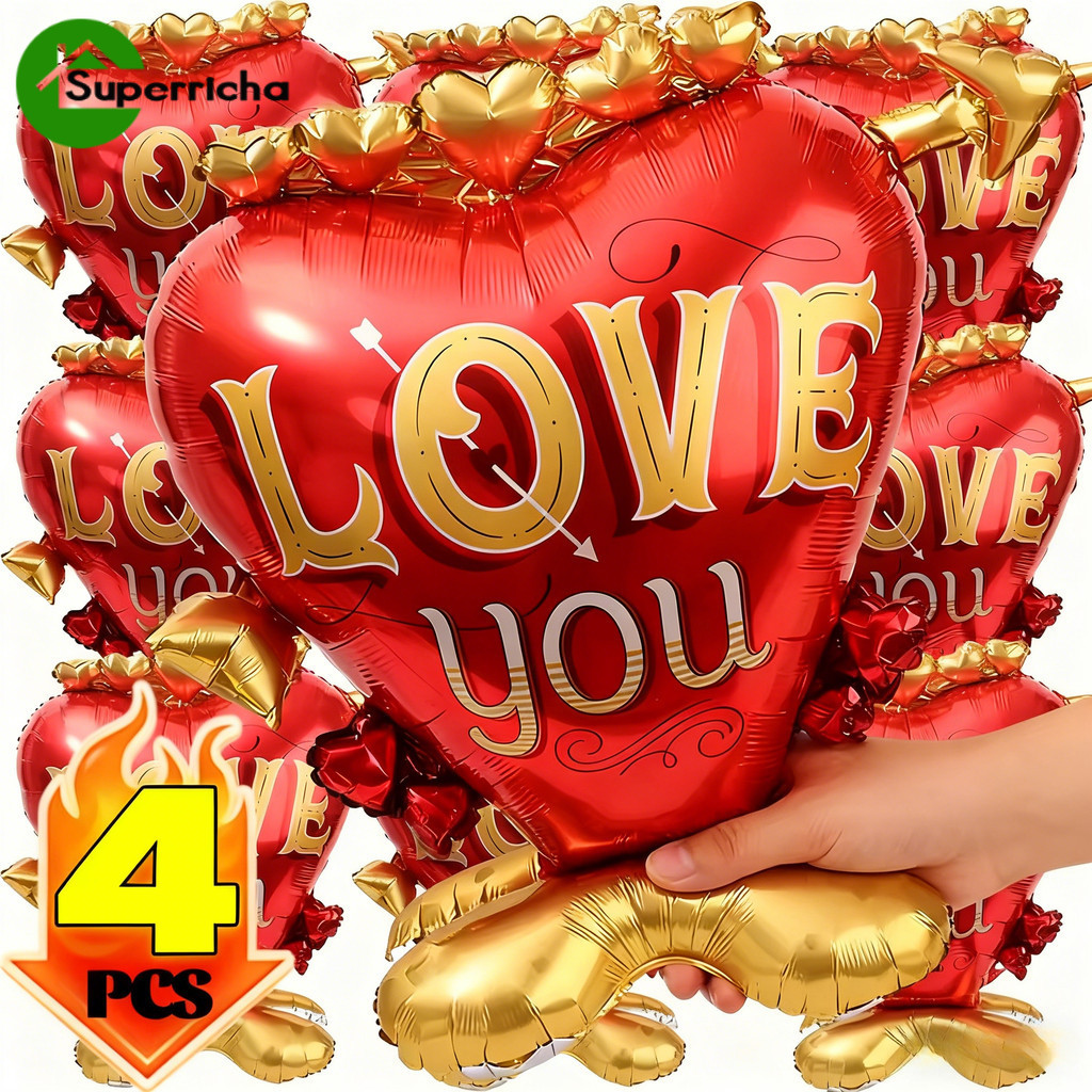 [H&L]1/2/4 ชิ้น Self-Standing LOVE YOU Heart Balloon|เครื่องประดับฟอยล์ที่ทนทานหนาสําหรับงานแต่งงานว