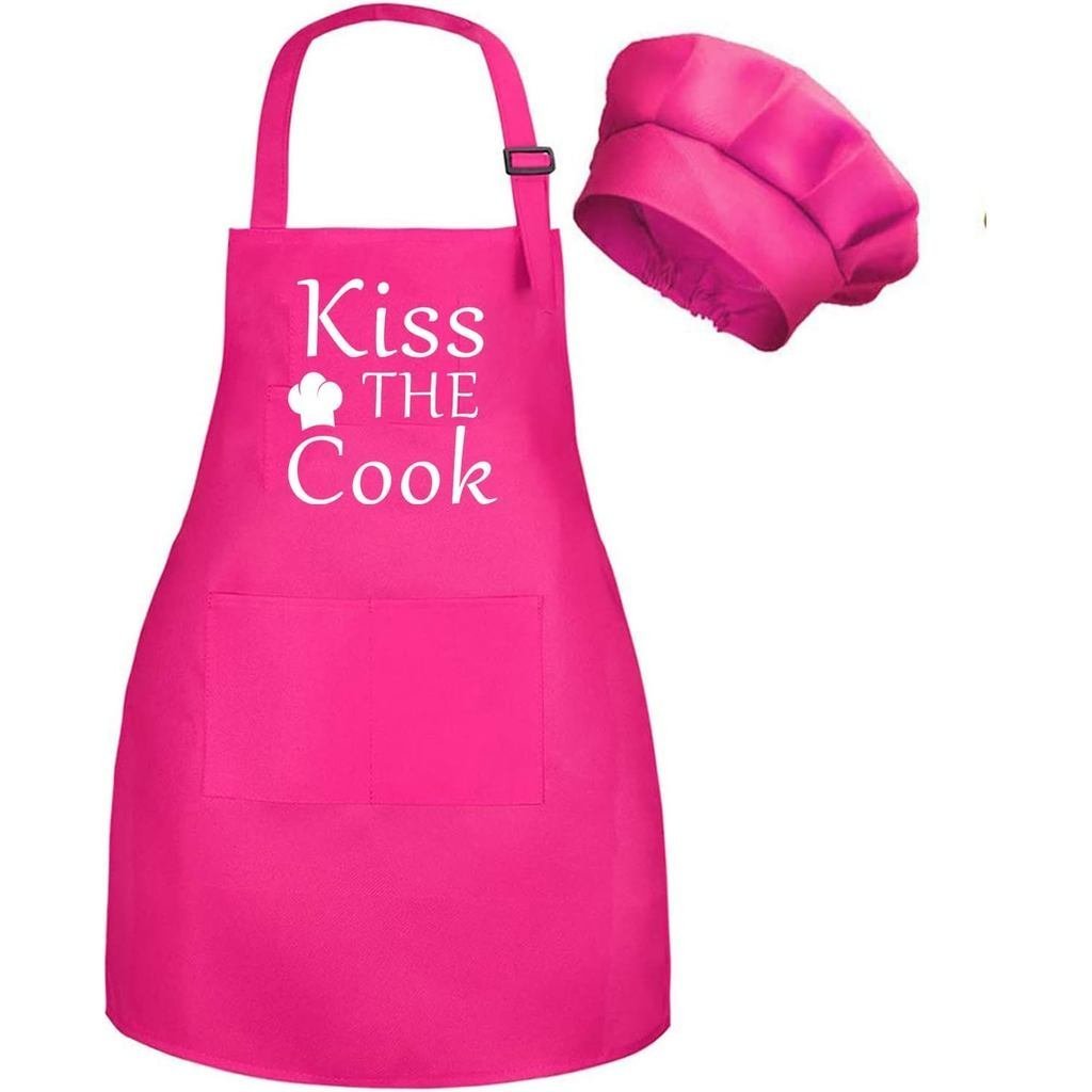 Kids Apron And Chef Hat Set With Pockets Child Apron For Boys Girl Cooking Kitchen Children Aprons A