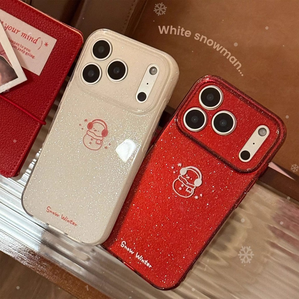 ใหม่ Lucky Sparkly Glitter Snowman เคสโทรศัพท์,ใช้งานร่วมกับ iPhone 17 Pro Max/16 Pro/15 PM/14 Pro/13 PM, การออกแบบบรรยากาศฤดูหนาวน่ารักสําหรับผู้หญิง, นําโชคลาภสําหรับปีใหม่