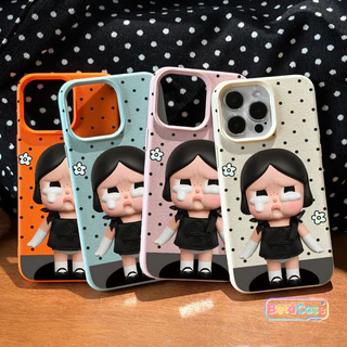 เคสไอโฟน ลายเด็กสาวปากบุ๋มร้องไห้ จุดโป้ลคดสีดำ น่ารัก Phone Case for iPhone 16 11 15 14 13 12 12pm 13pm 14plus 15plus
