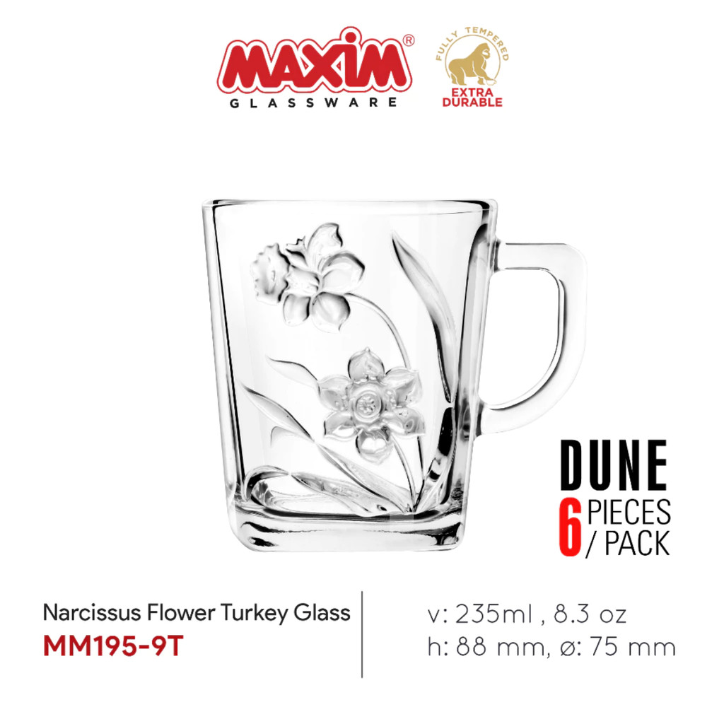Maxim 235ml ถ้วยแก้ว + นาร์ซิสซัสดอกไม้ตุรกีแก้วจับ MM195-9T/3-2FB CONTENTTS 6 ชิ้น - DV