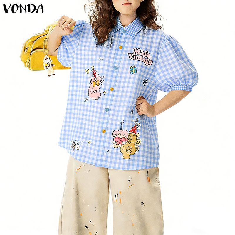 เสื้อลายการ์ตูนสัตว์น่ารัก สไตล์เกาหลีลำลอง มีกระดุมหน้า สำหรับสาวๆ