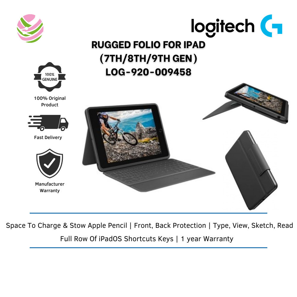 เคสคีย์บอร์ดป้องกัน Folio Ultra ทนทาน Logitech พร้อมขั้วต่ออัจฉริยะสําหรับ iPad (7th, 8, 9th Gen) - 