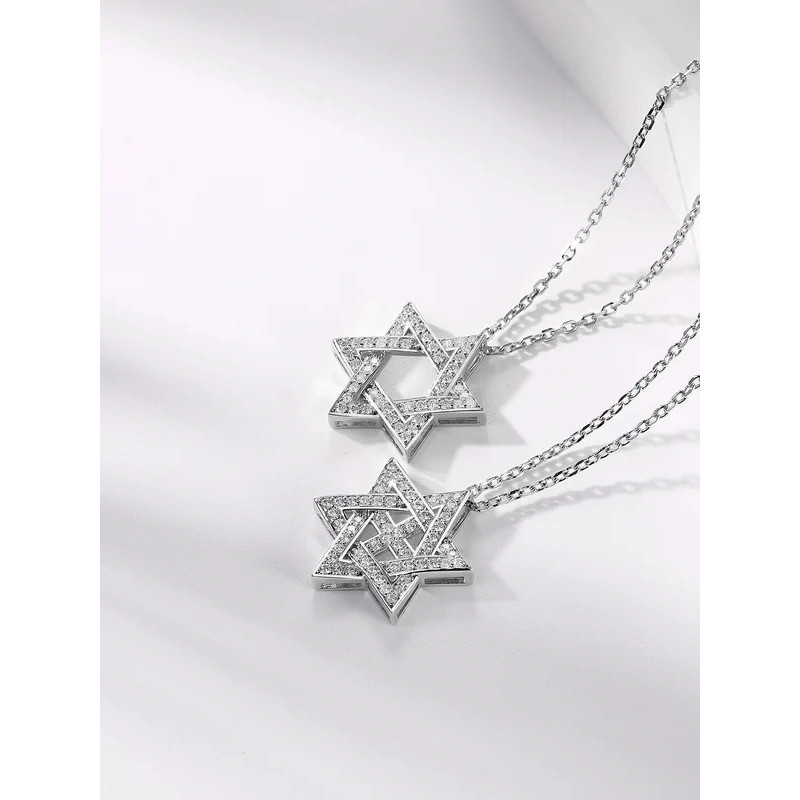 HFE Star of David Moissanite จี้สร้อยคอ 925 เงินสเตอร์ลิง 16-20 นิ้วปรับ Unisex Chain, ยอดนิยมสไตล์ 